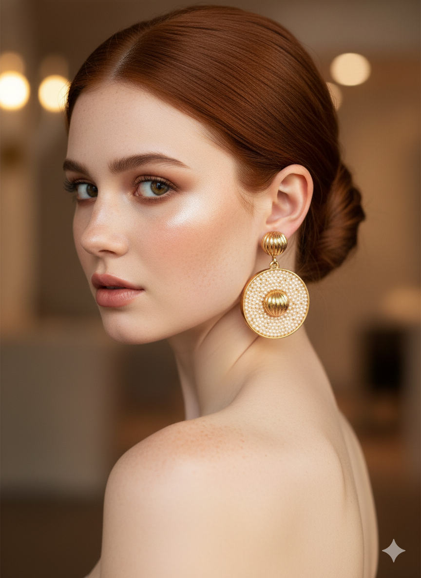 Beaded Disc Drop Earrings
