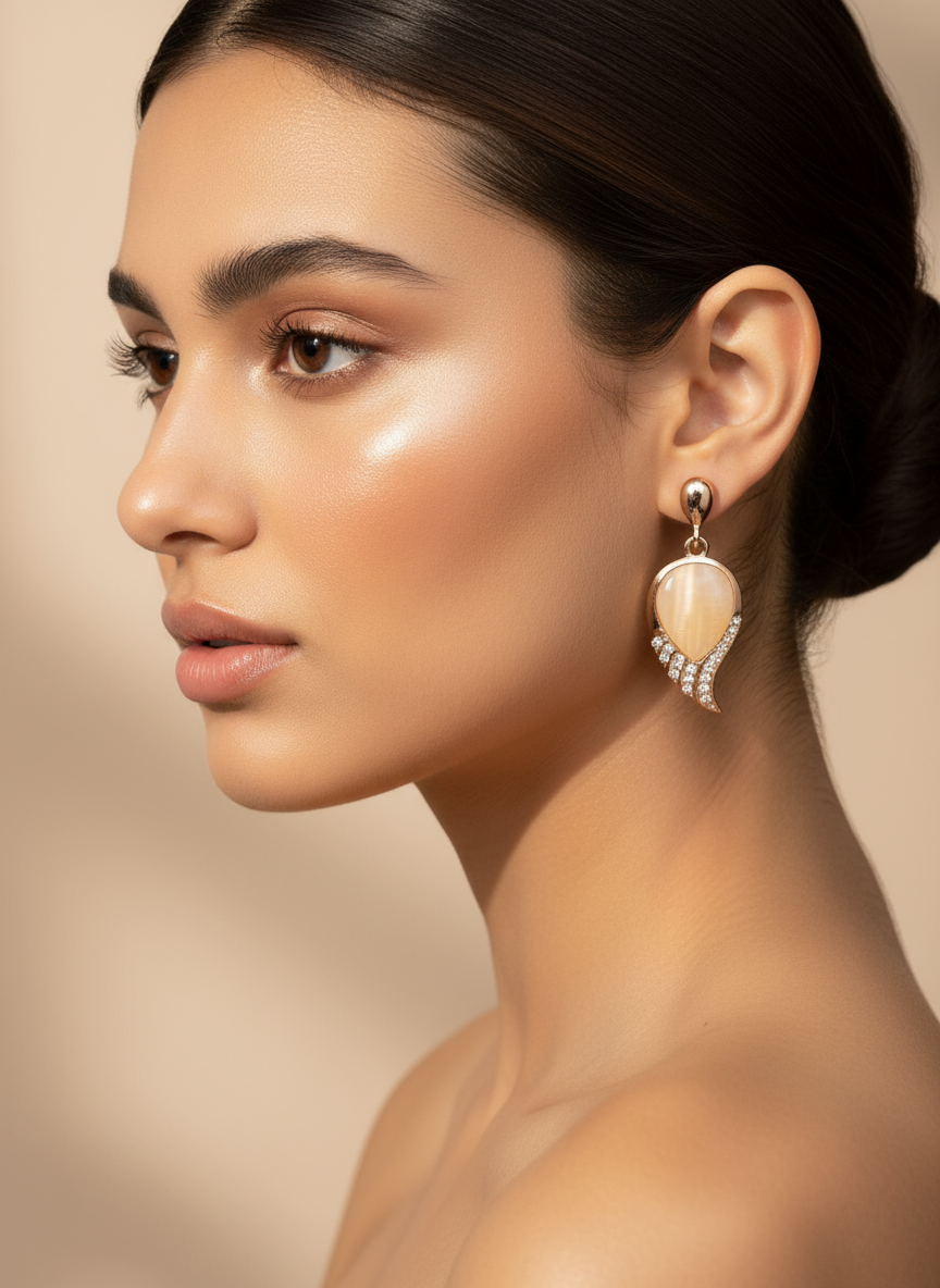 The "Moonlit Feather" Drop Earrings
