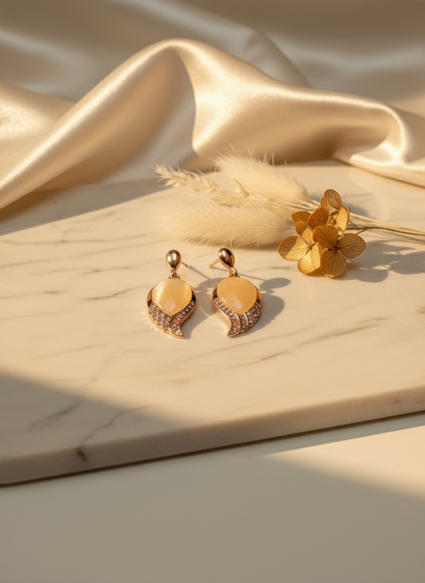 The "Moonlit Feather" Drop Earrings