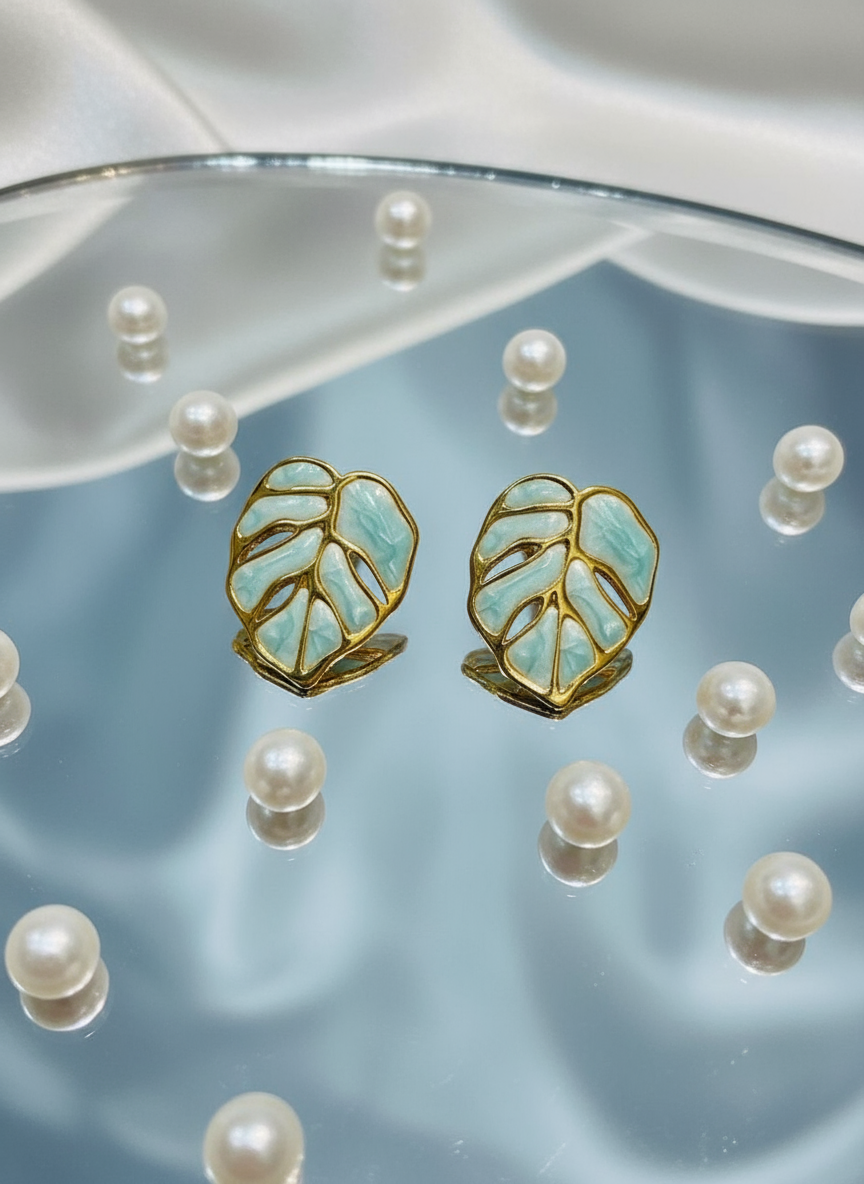 Enamel Leaf Earrings