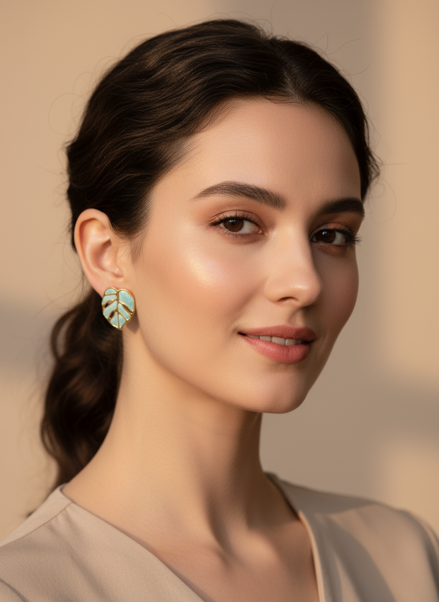 Enamel Leaf Earrings
