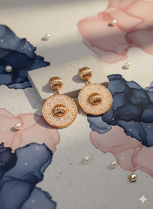 Beaded Disc Drop Earrings