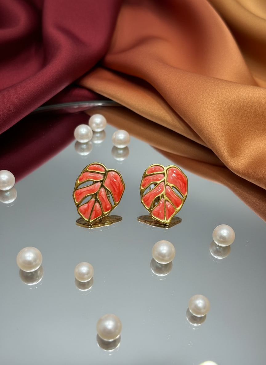 Enamel Leaf Earrings